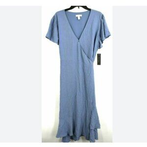 Nordstrom signature flutter sleeve wrap dress, Blue. Size 16. EUC